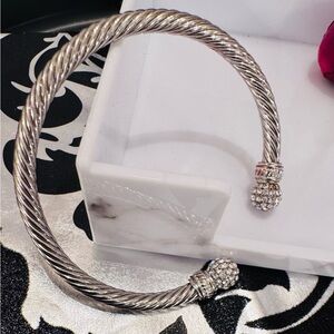 Silver Twisted Cable Bracelet with Crystals